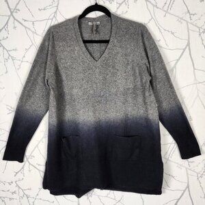 Soleil Ombre Dip Dye 100% Cashmere Knit Button Back Tunic Sweater